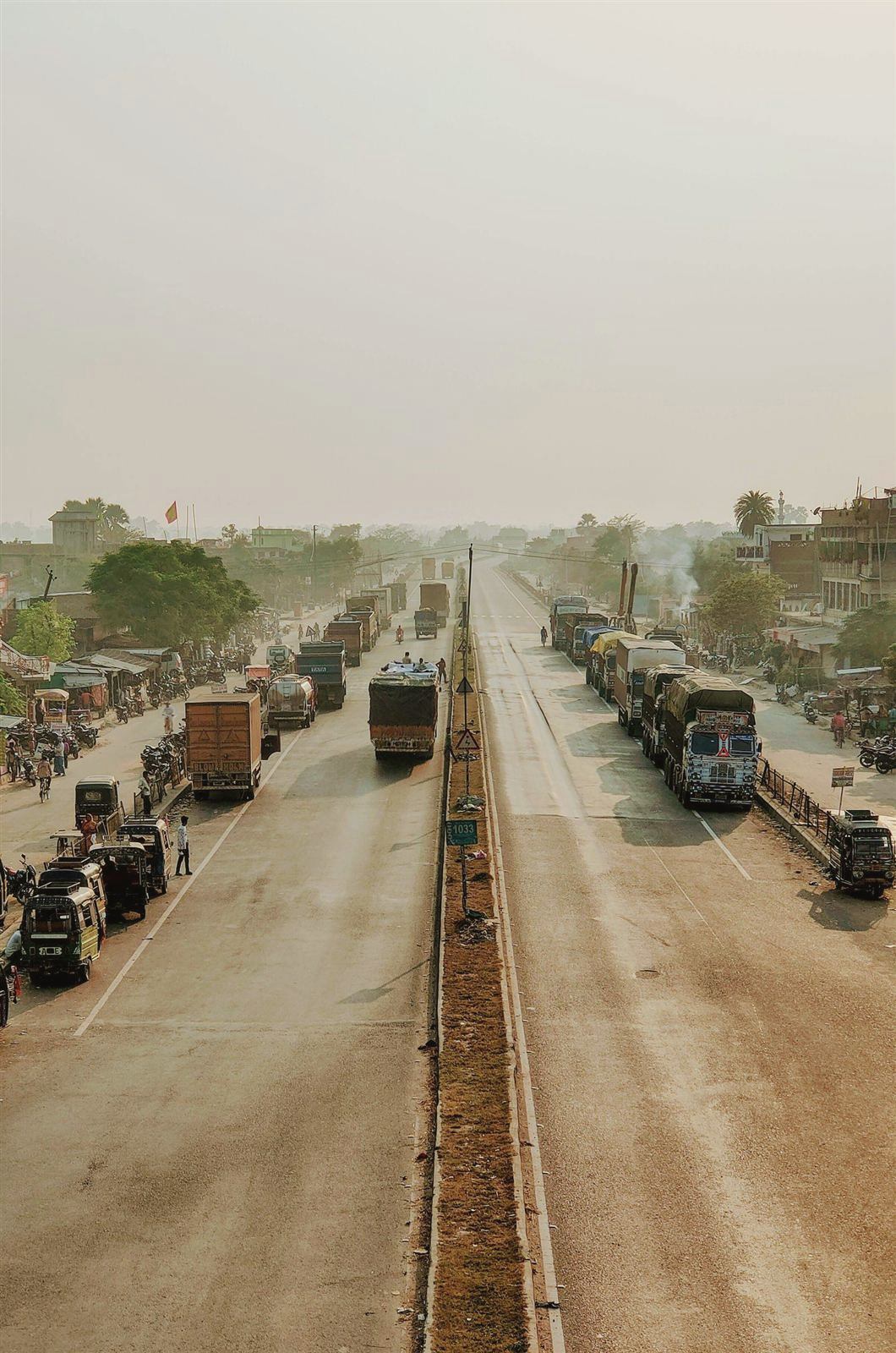 Trucks on a busy Indian highway