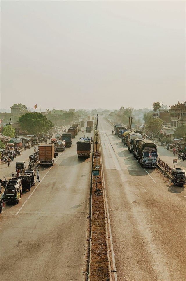 Trucks on a busy highway